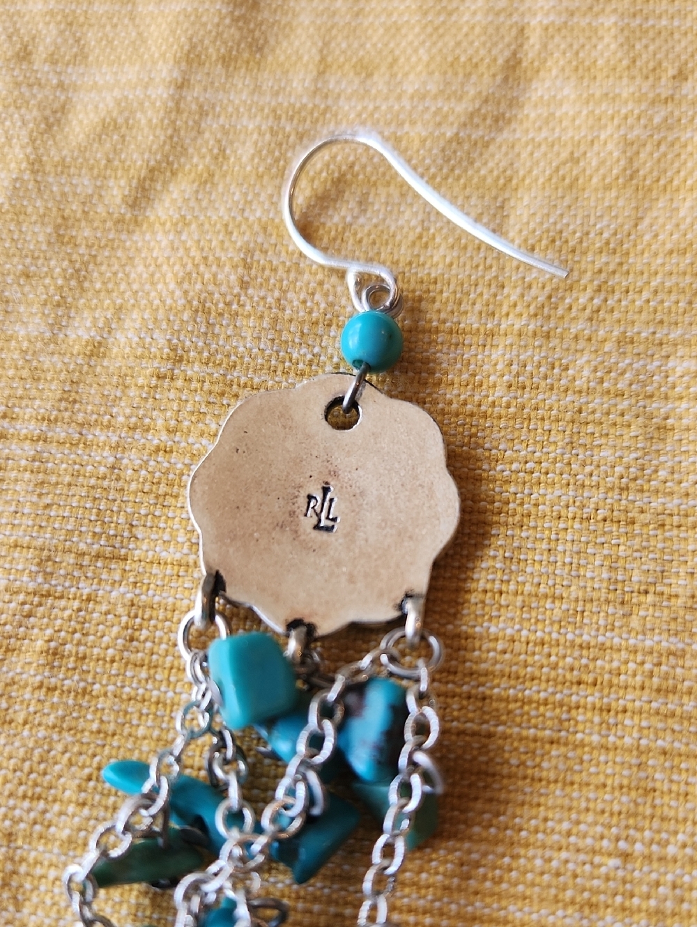 Lauren Ralph Lauren Turquoise Concho Medallion Dangle Earrings Southwestern Chip - Picture 3 of 6
